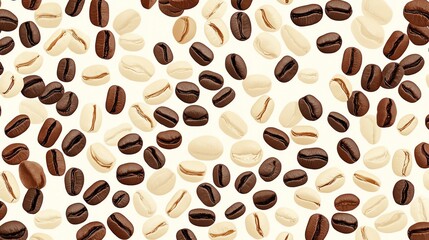 Obraz premium A seamless pattern of coffee beans in various colors.