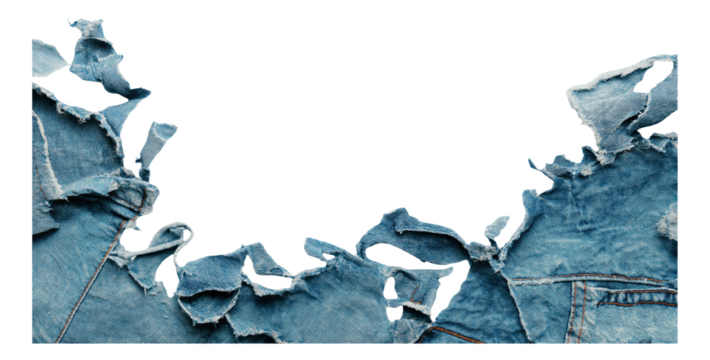 PNG Torn blue denim fabric with frayed edges