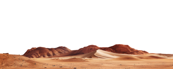 mars planet landscape with sand and rocky mountains isolated on white or transparent png
