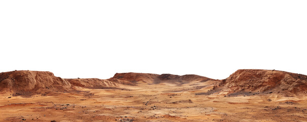 mars planet landscape with sand and rocky mountains isolated on white or transparent png