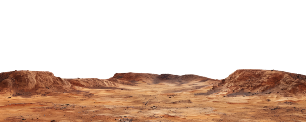 mars planet landscape with sand and rocky mountains isolated on white or transparent png