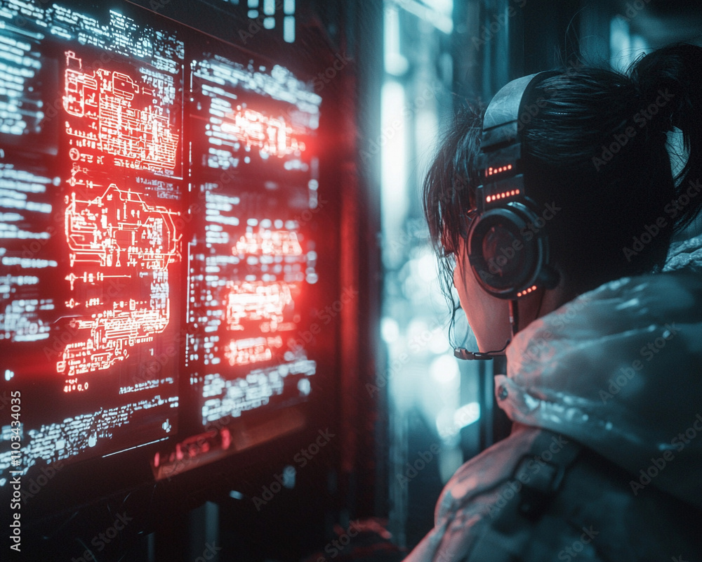 Poster ai-generated cybersecurity action futuristic lab digital interface neon environment close-up view te