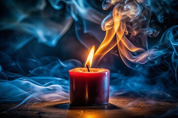 Captivating Flame of Candle Burning Softly with Wispy Smoke Rising Against a Dark Background for Atmospheric Ambience and Relaxation in Fashion Photography