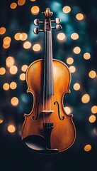 Violin with Bokeh Background A Classic Instrument Shines Under Warm, Festive Lights.