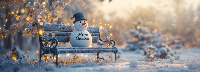 Winter Wonderland Wishes: 3D Christmas Card featuring Snowman, Bullfinches, and Snowy Landscape in Photorealistic Style