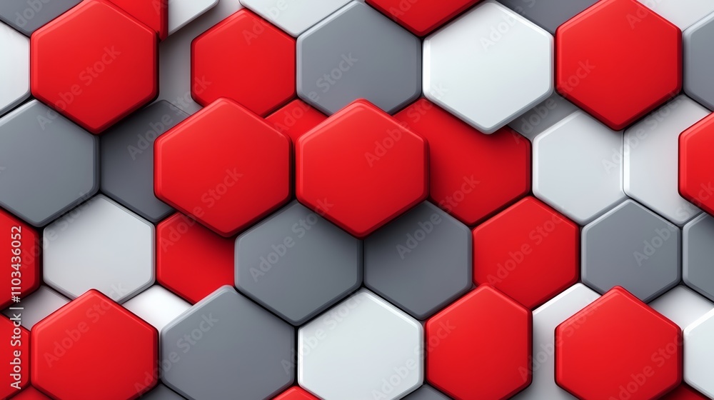 Poster a colorful pattern of red and white hexagons. the red and white colors are arranged in a way that cr