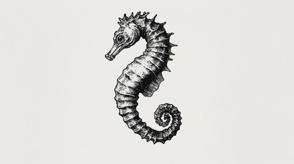 Black and White Seahorse Illustration in a Classic Style
