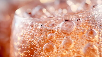 Tiny bubbles rising in a sparkling rosé cocktail