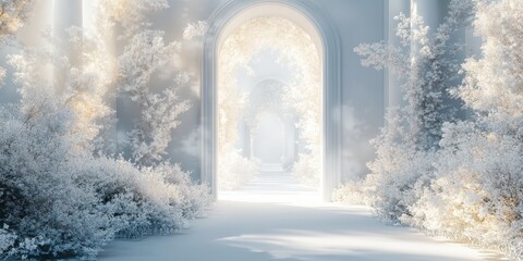 Serene White Garden Archway Pathway