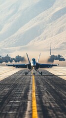 Jet Fighter Approaching Military Runway for Landing