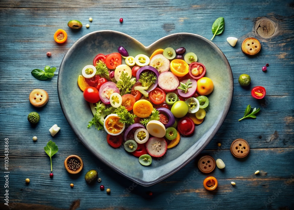 Poster Captivating Heart Button for Web and Mobile App Interfaces with Delicious Food Elements, Perfect for Enhancing User Engagement and Appetite Appeal in Digital Design Projects
