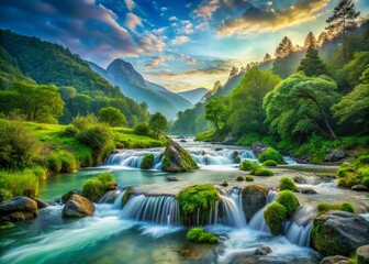 Fototapeta premium Captivating Landscape Photography Depicting the Importance of Water Consumption with Nature's Beauty in the Background and Symbolic Elements Representing Water Usage