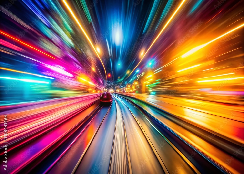 Poster captivating light speed motion blur: a vibrant explosion of colorful textures in high depth of field
