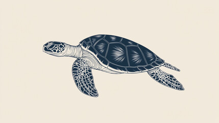 Sea Turtle Illustration with Flowing Flippers and Neutral Tones