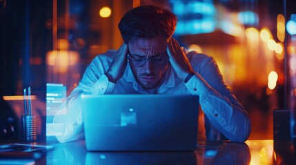 Office, teamwork and business people with stress for laptop, bad connection and glitch on company page. Corporate staff, men and women with headache for network problem, website error and mistake