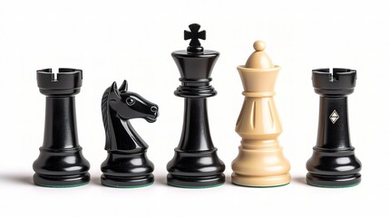 Elegant Chess Pieces Featuring King, Queen, Rook, and Knight Design