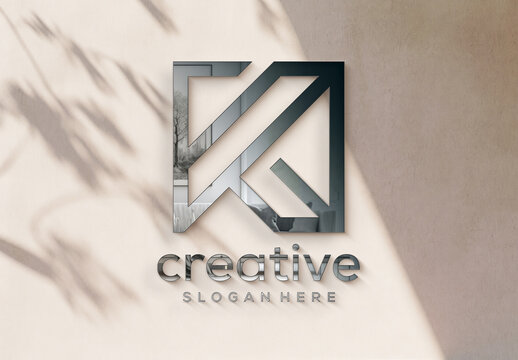 Metallic Logo On Office Wall Mockup