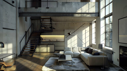 Modern style interior design 3d illustration