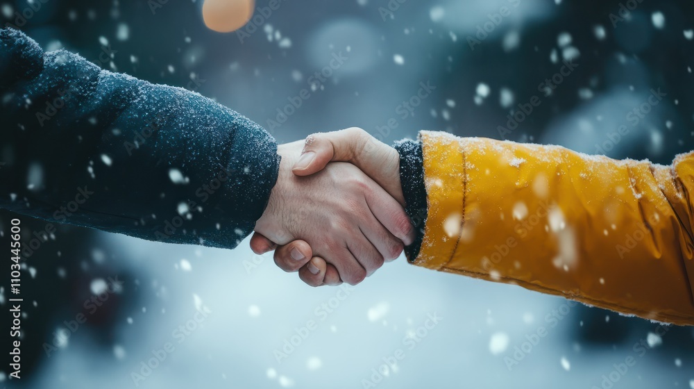 Aufkleber two individuals making a handshake gesture while standing in a snowy environment, expressing the dee