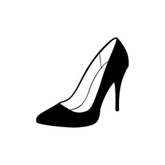 Heel, high heel, Black high heel shoe isolated on white background vector illustration.
