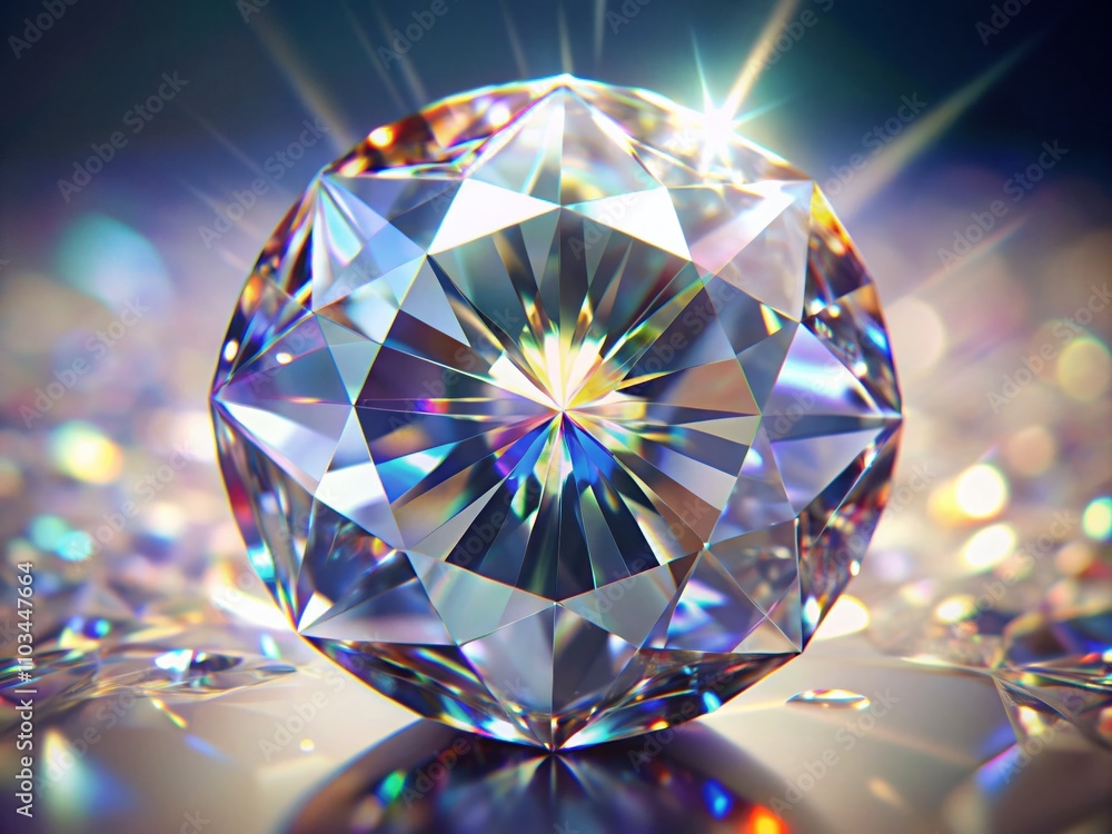 Poster captivating macro photography of a large sparkling clear diamond rotating with stunning reflections 