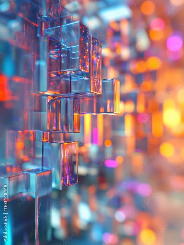 Poster abstract colorful blurry pixel blocks backdrop. bg and technology, digital world concept. 3d renderi