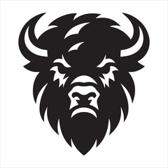 Bison bull head vector silhouette