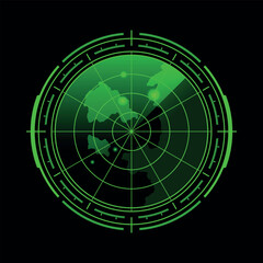 Radar screen displaying green signals on a black background for navigation and tracking purposes