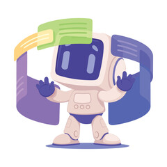 Robot Character Search Information in Internet as Smart Android Assistant Machine Vector Illustration