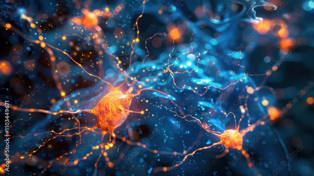 Aufkleber a vibrant depiction of neurons and synapses in a neural network.
