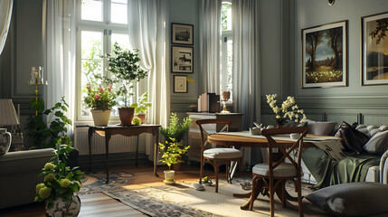 Modern style interior design 3d illustration