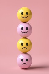 Obraz premium Stacked glossy spheres displaying happy and sad faces