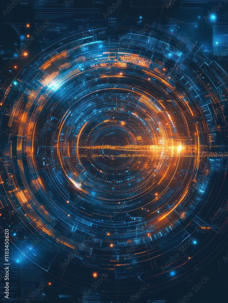 Aufkleber artificial intelligence illustration. abstract technology circles. data transfer concepts in interne