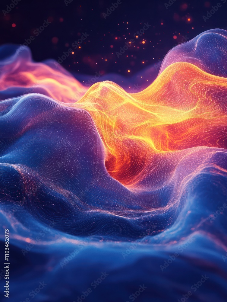 Poster big data transfer concepts in internet. abstract virtual stream. flowing digital code. storage cloud