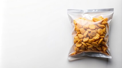 Top View of an Empty Plastic Snack Bag Isolated on a White Background with Cropping Track for Product Mockups and Packaging Design