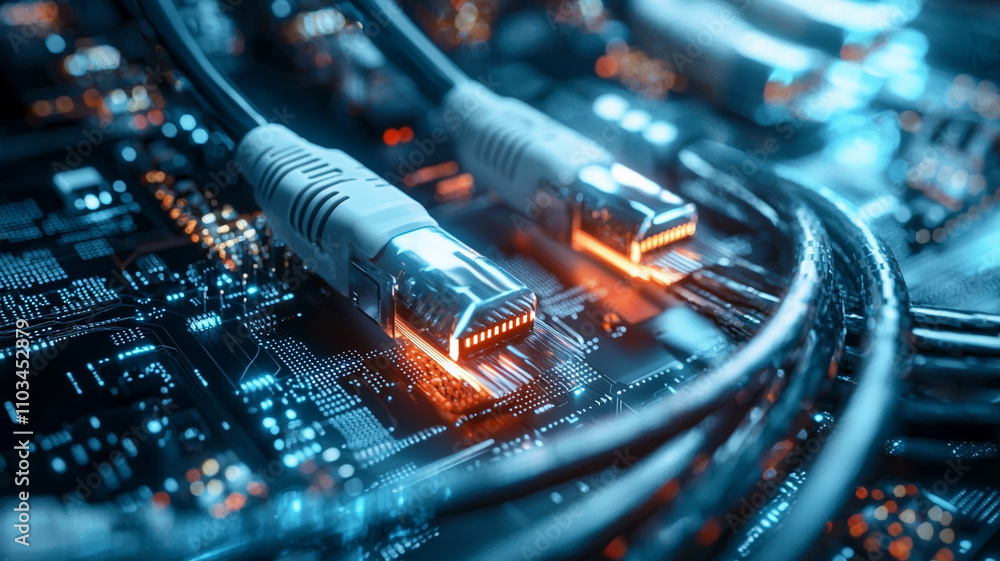 Poster ai-generated network cables connecting technology and innovation in a high-tech environment under a 