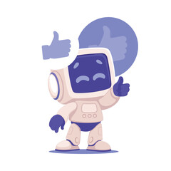 Robot Character Show Thumb Up as Smart Android Assistant Machine Vector Illustration