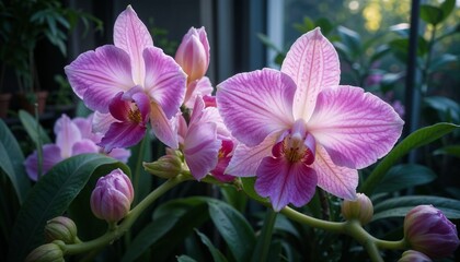 Orchid flowers blooming in natural light