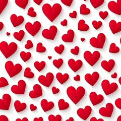 Abstract colourful modern background. Red small hearts in papercraft style on white background. Shaped retro wallpaper. Romantic festive wrapping pattern.