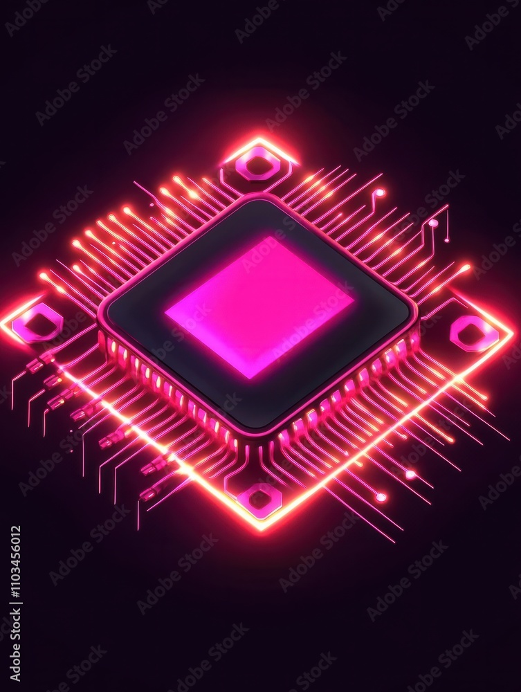 Poster cpu neon icon. elements of internet things set. simple icon for websites, web design, mobile app, in