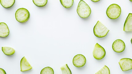 Fresh Green Zucchini Slices on White Background
