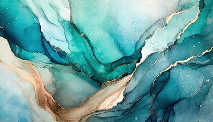 Naklejka premium Beautiful turquoise colors abstract alcohol ink watercolor background. Abstract liquid marble design. Luxury wallpaper concept brush oil modern paper splash painting water. 