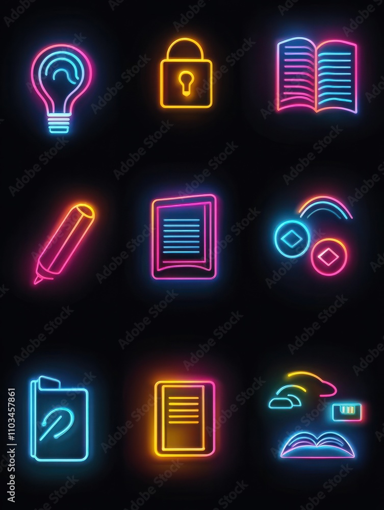 Poster ebook neon icon. elements of internet things set. simple icon for websites, web design, mobile app, 