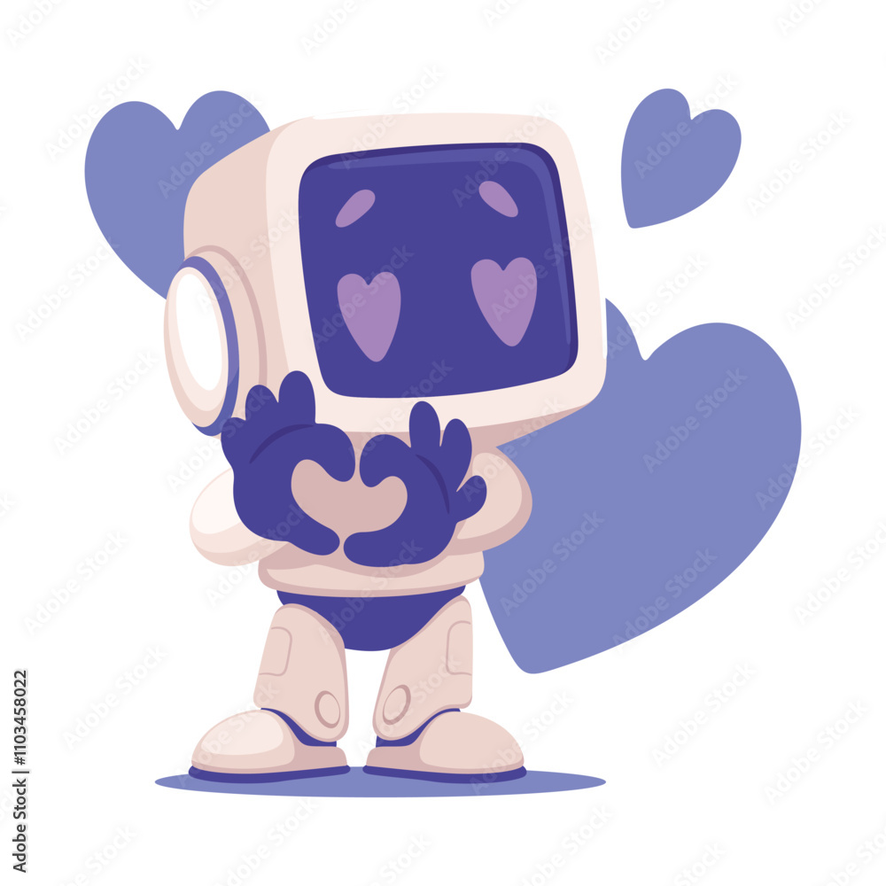 Poster robot character show love gesture as smart android assistant machine vector illustration