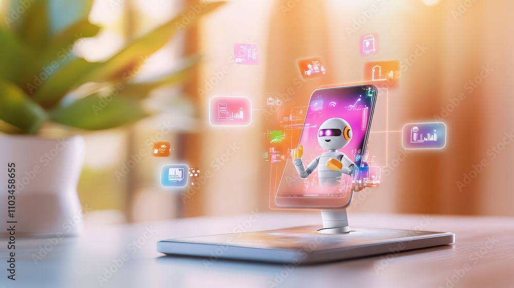 Poster person using a smartphone to engage with an ai chatbot, highlighting the ease and efficiency of digi