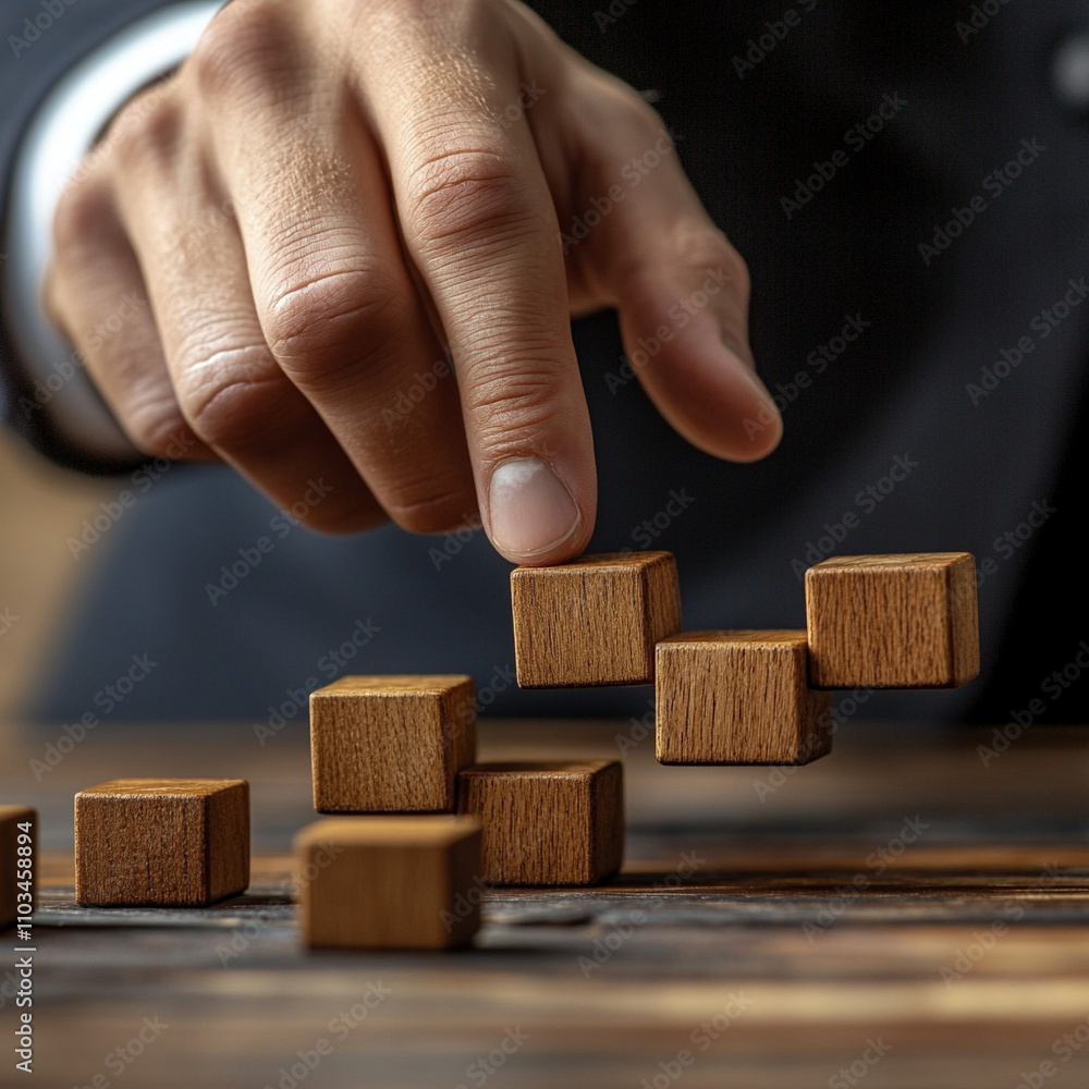 Aufkleber business strategy session hand-stacking blocks office setting action focus professional environment 