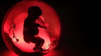 Human baby inside mother belly illuminated by red light in high definition detail, Highlights prenatal care and antenatal services in maternity hospitals