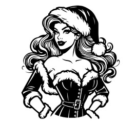 sexy holiday santa pin-up girl artwork – black vector