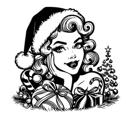 sexy holiday santa pin-up girl artwork – black vector