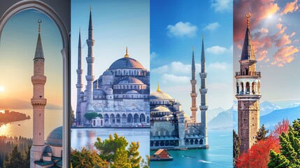 Obraz premium A collage of images of mosques in Turkey.